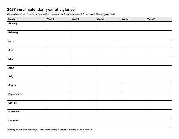 Preview of the printable year view